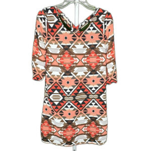 Indulge Cute Classy Above Knee Aztec Style Dress ~ Sz S ~ Sheer Half Sleeve